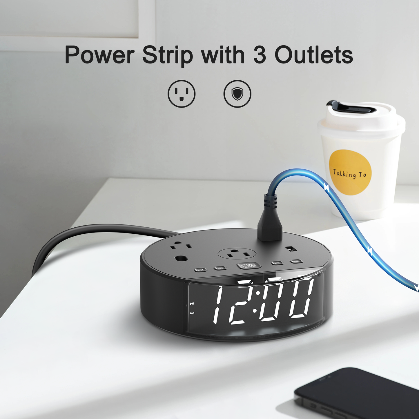 Alarm Clock with USB Charger and Outlets