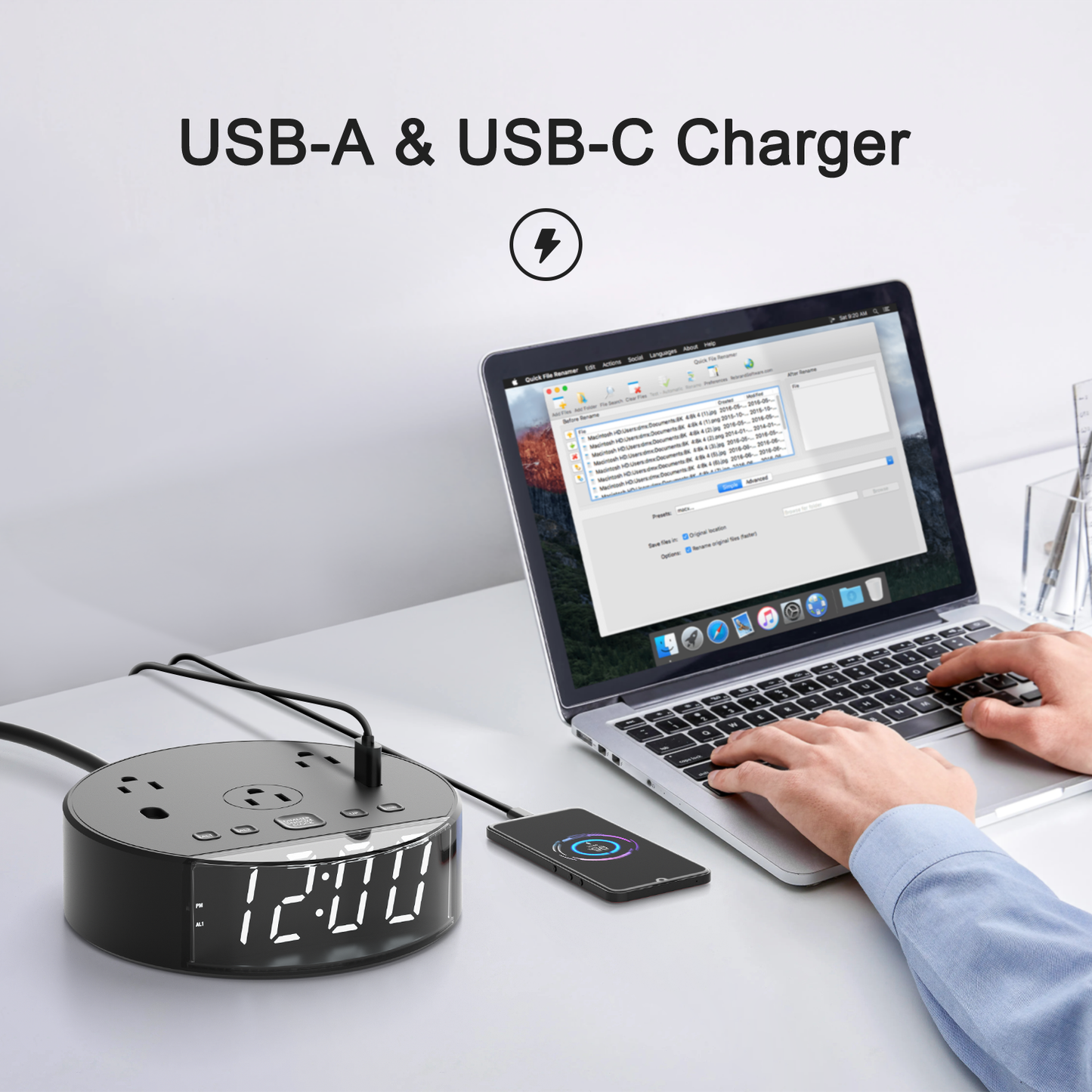 Alarm Clock with USB Charger and Outlets