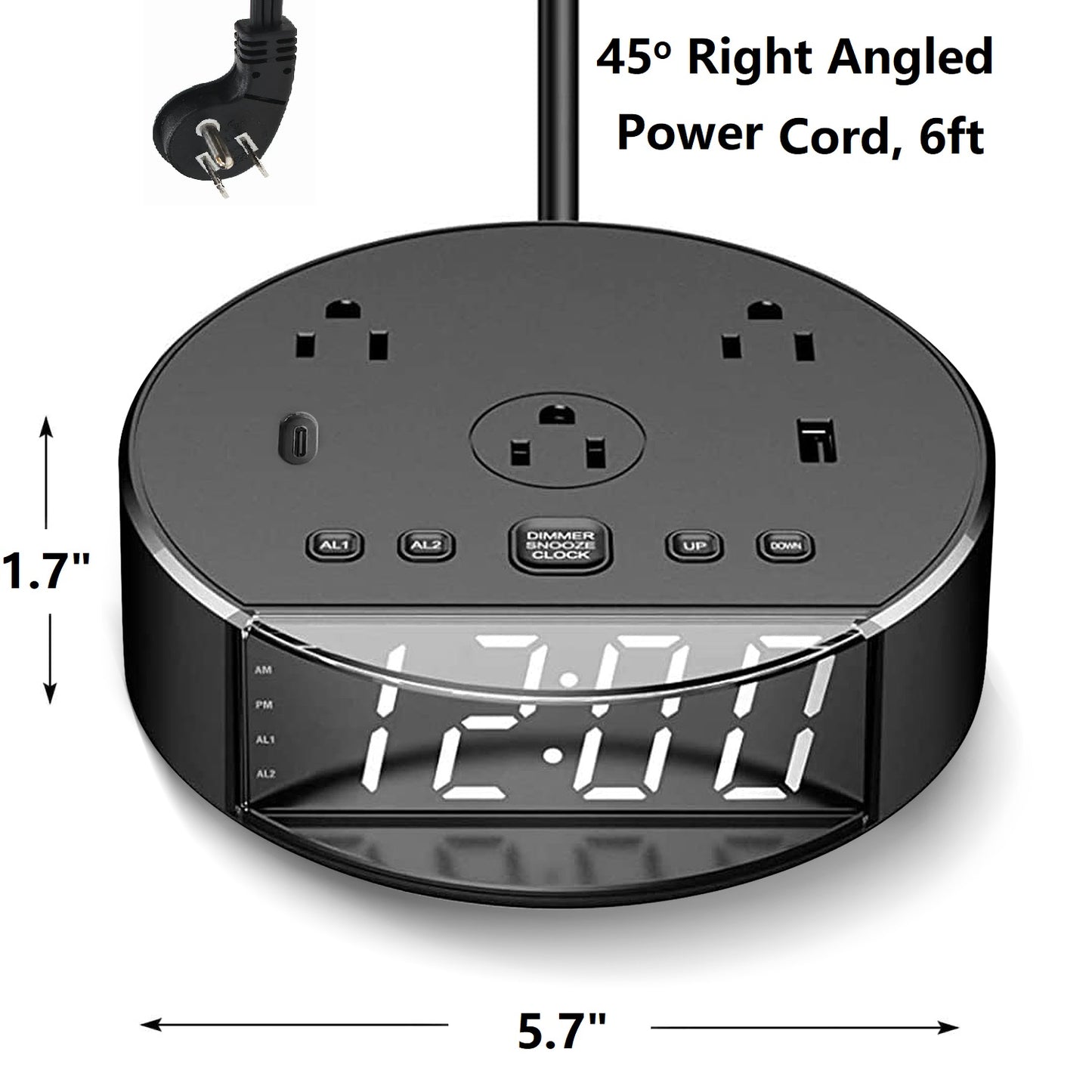 Alarm Clock with USB Charger and Outlets