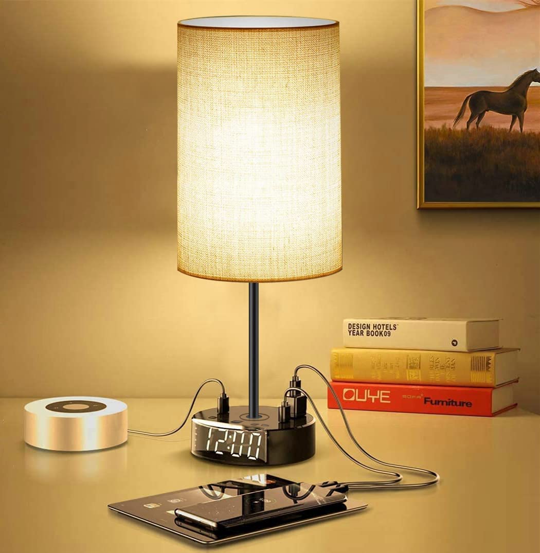 Alarm Clock with Lamp, USB Charger and Outlets
