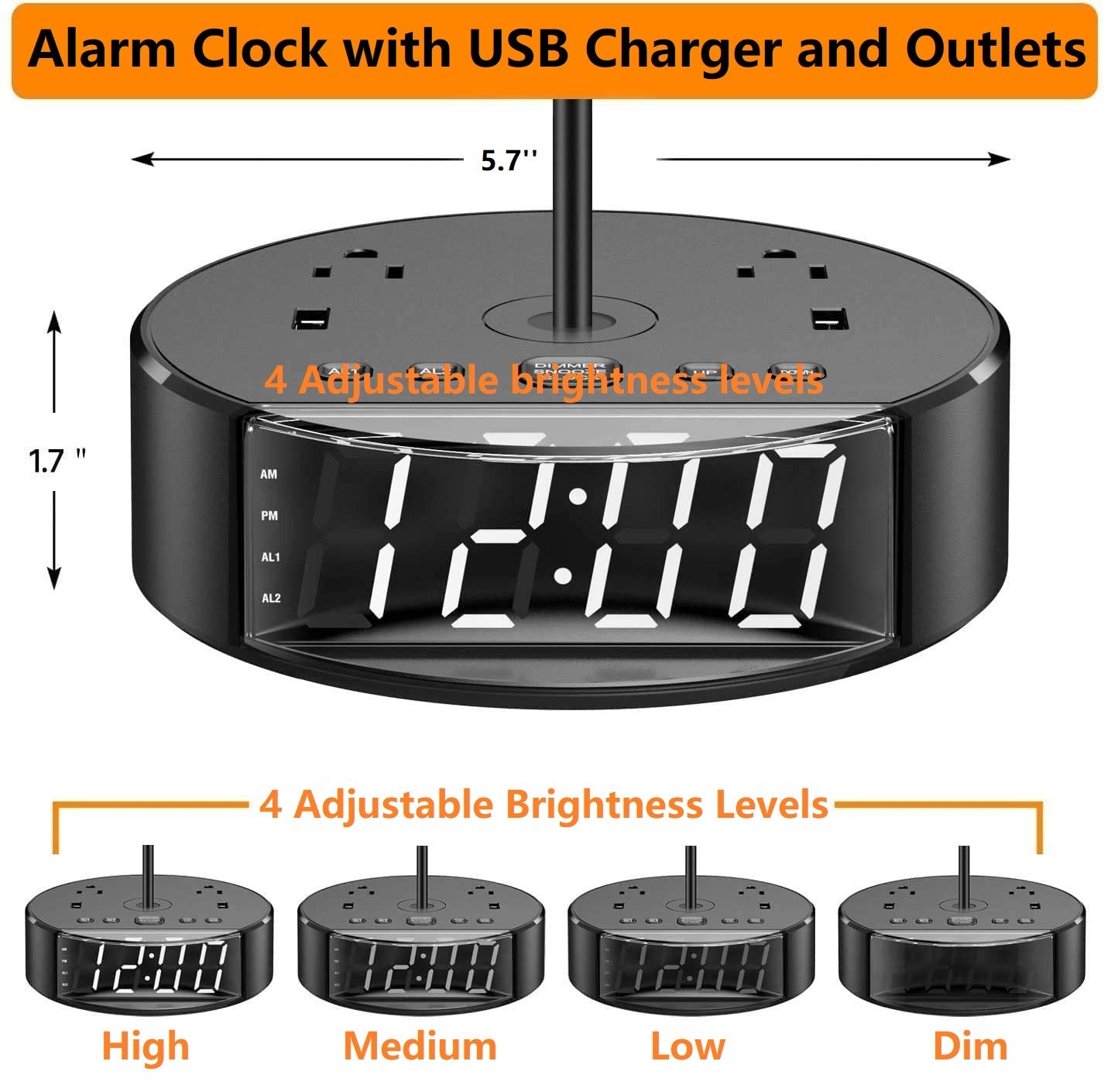 Alarm Clock with Lamp, USB Charger and Outlets